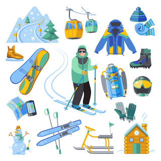 冬季滑雪滑雪设备雪橇雪人导航保暖装备护目镜 素材